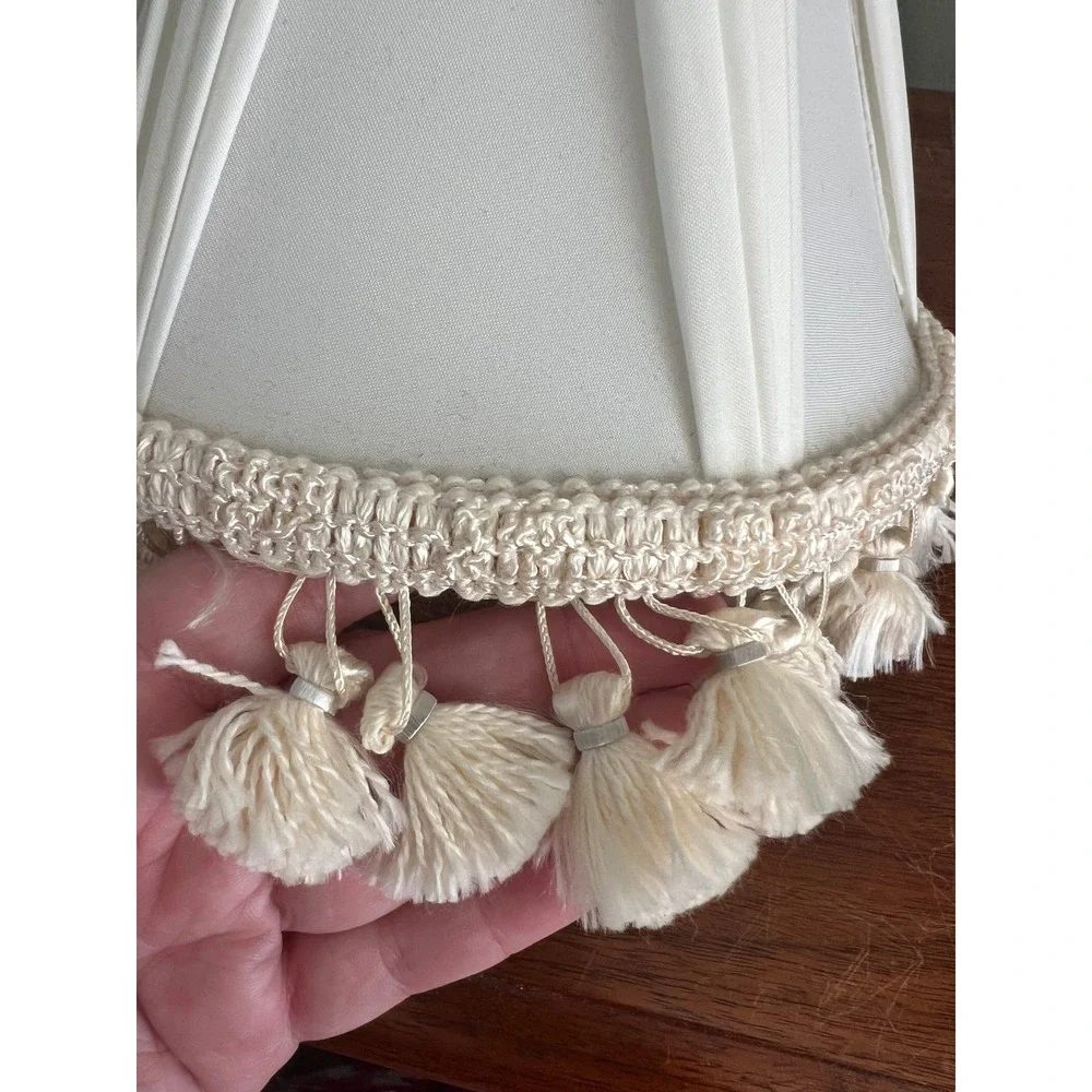 Vintage  Cream Pleated Tassel Fringe Lamp Shade Clip On Bell Small 7.5in